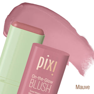 Pixi On-the-Glow Blush in Mauve with product packaging and swatch on a white background