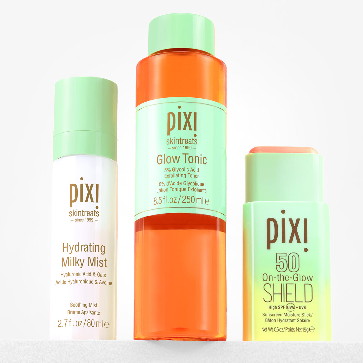 Bundle image shown on a white background featuring Glow Tonic, Hydrating Milky Mist and On-the-Glow SHIELD SPF 50 -