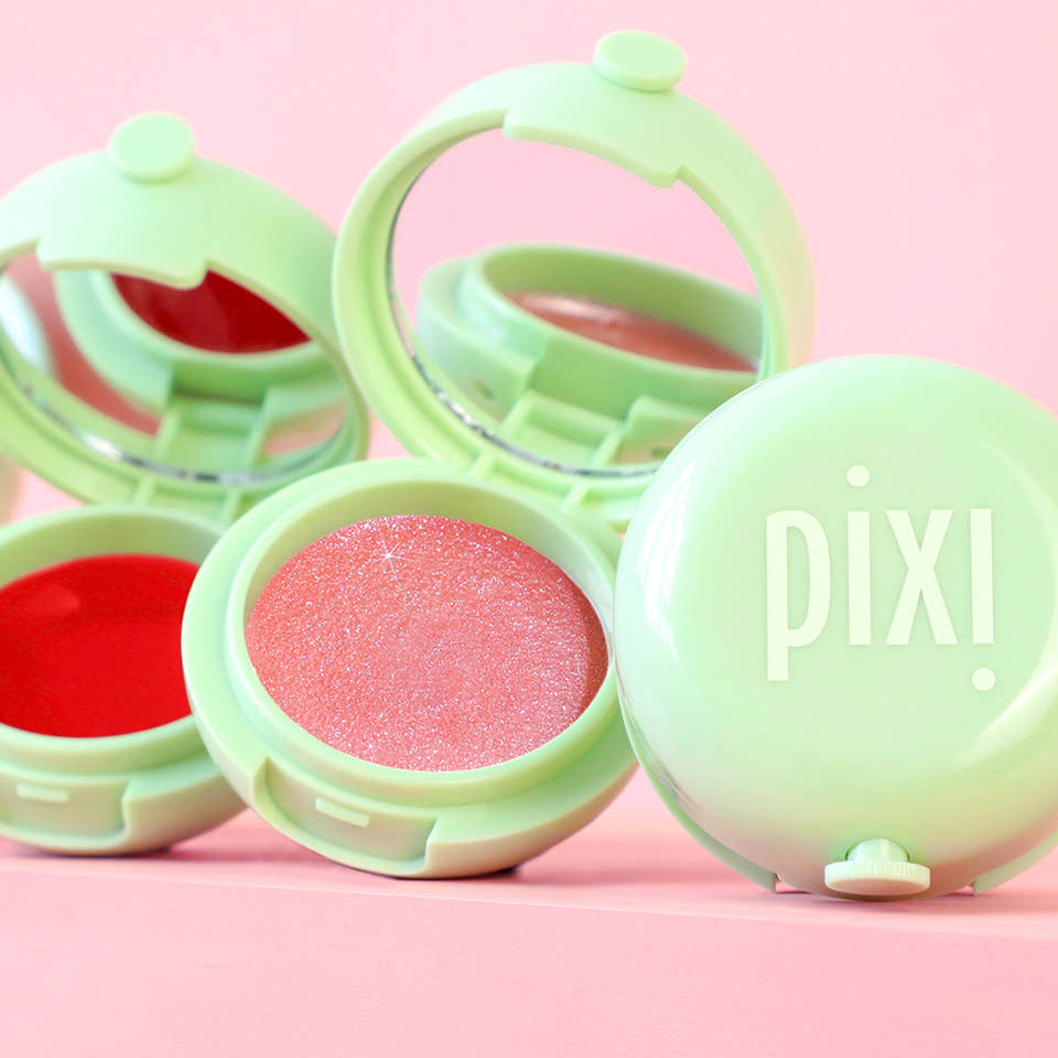 Pixi beauty LipMask with open lid on a pink background view 2